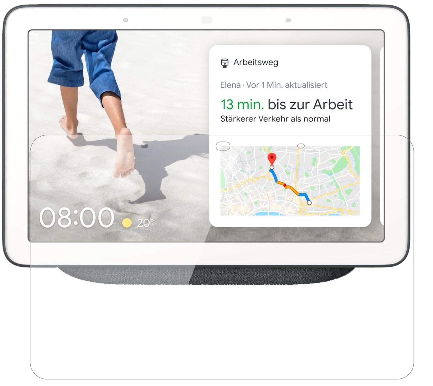 GoogleNest Max mit aufgebrachter dipos Flex Schutzfolie, glasklare Darstellung ohne Einschränkungen