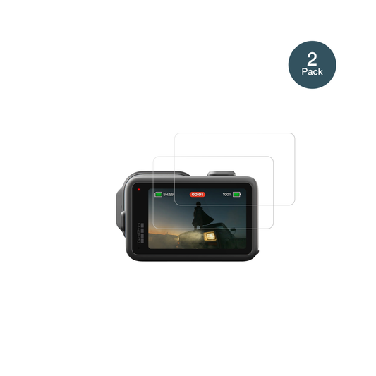 GoProMission 1 mit aufgebrachter dipos Flex Schutzfolie, glasklare Darstellung ohne Einschränkungen