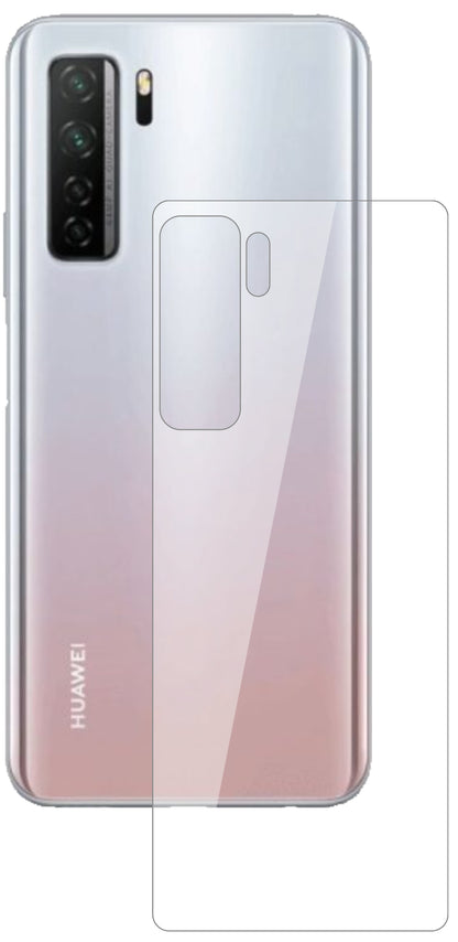 HuaweiP40 lite 5G Rückseite mit aufgebrachter dipos Flex Schutzfolie, glasklare Darstellung ohne Einschränkungen