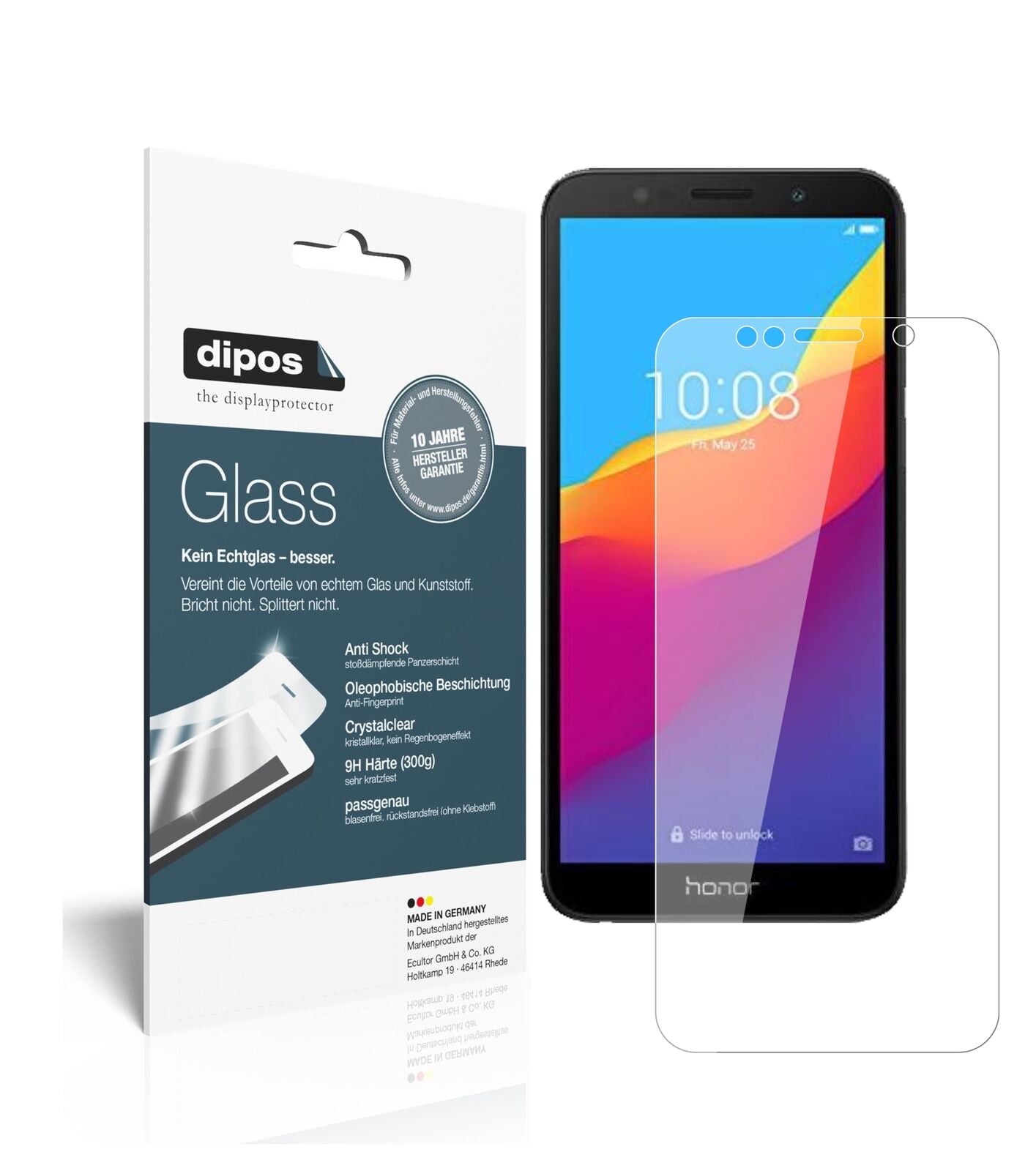 Honor7S 51092MPY mit aufgebrachter dipos Flex Schutzfolie, glasklare Darstellung ohne Einschränkungen