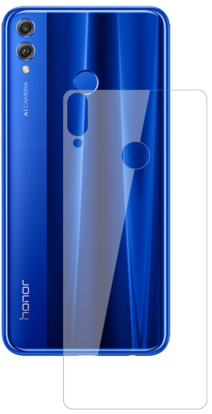 Honor8X Max Rückseite mit aufgebrachter dipos Flex Schutzfolie, glasklare Darstellung ohne Einschränkungen