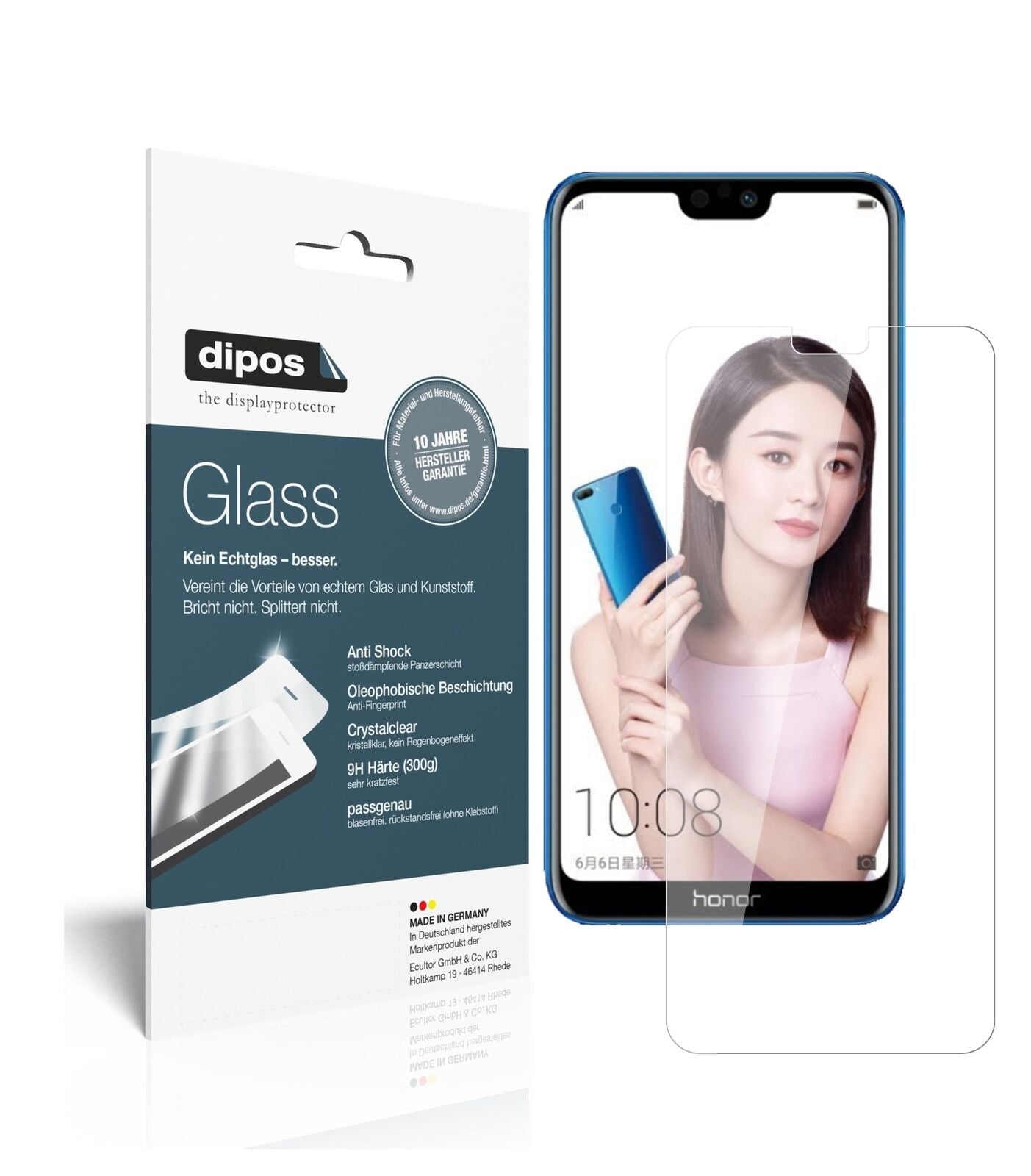 Honor9i 2018 mit aufgebrachter dipos Flex Schutzfolie, glasklare Darstellung ohne Einschränkungen