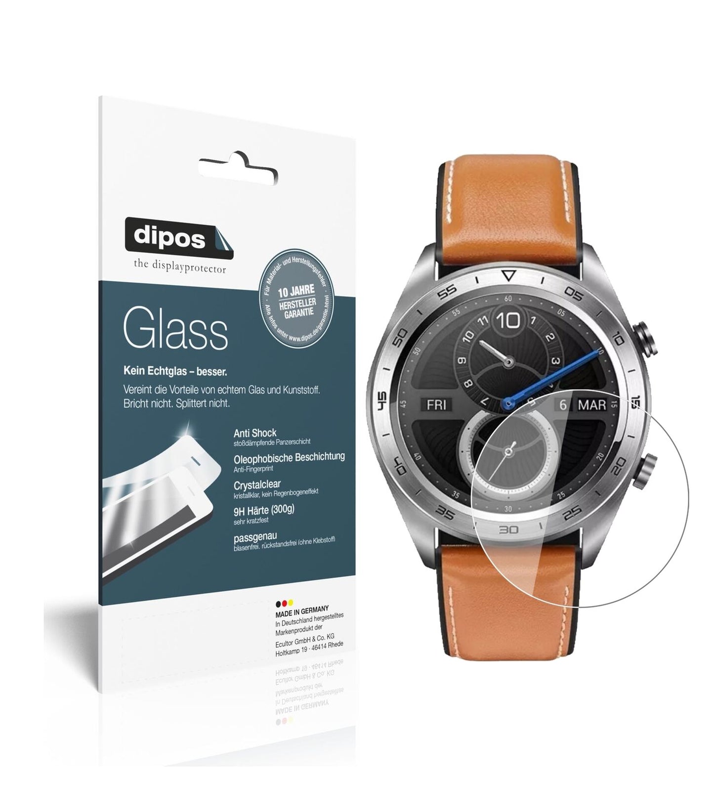 HonorWatch Magic mit aufgebrachter dipos Flex Schutzfolie, glasklare Darstellung ohne Einschränkungen