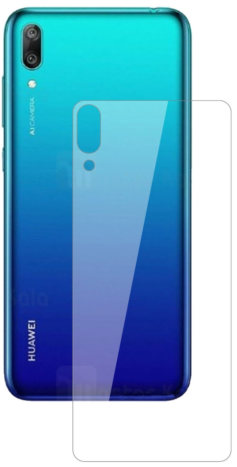 HuaweiY7 Pro (2019) Rückseite mit aufgebrachter dipos Flex Schutzfolie, glasklare Darstellung ohne Einschränkungen
