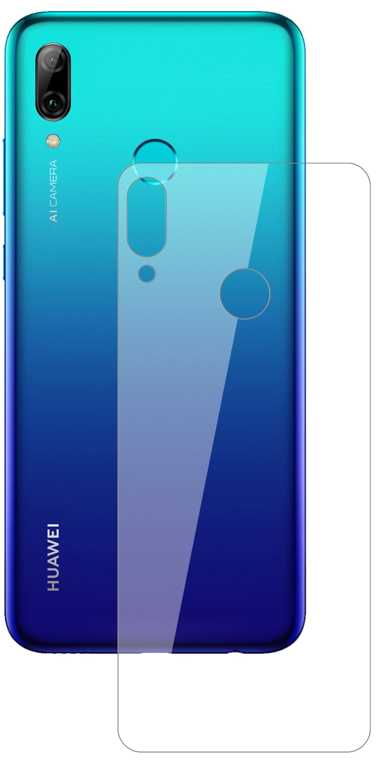 HuaweiEnjoy 9S Rückseite mit aufgebrachter dipos Flex Schutzfolie, glasklare Darstellung ohne Einschränkungen