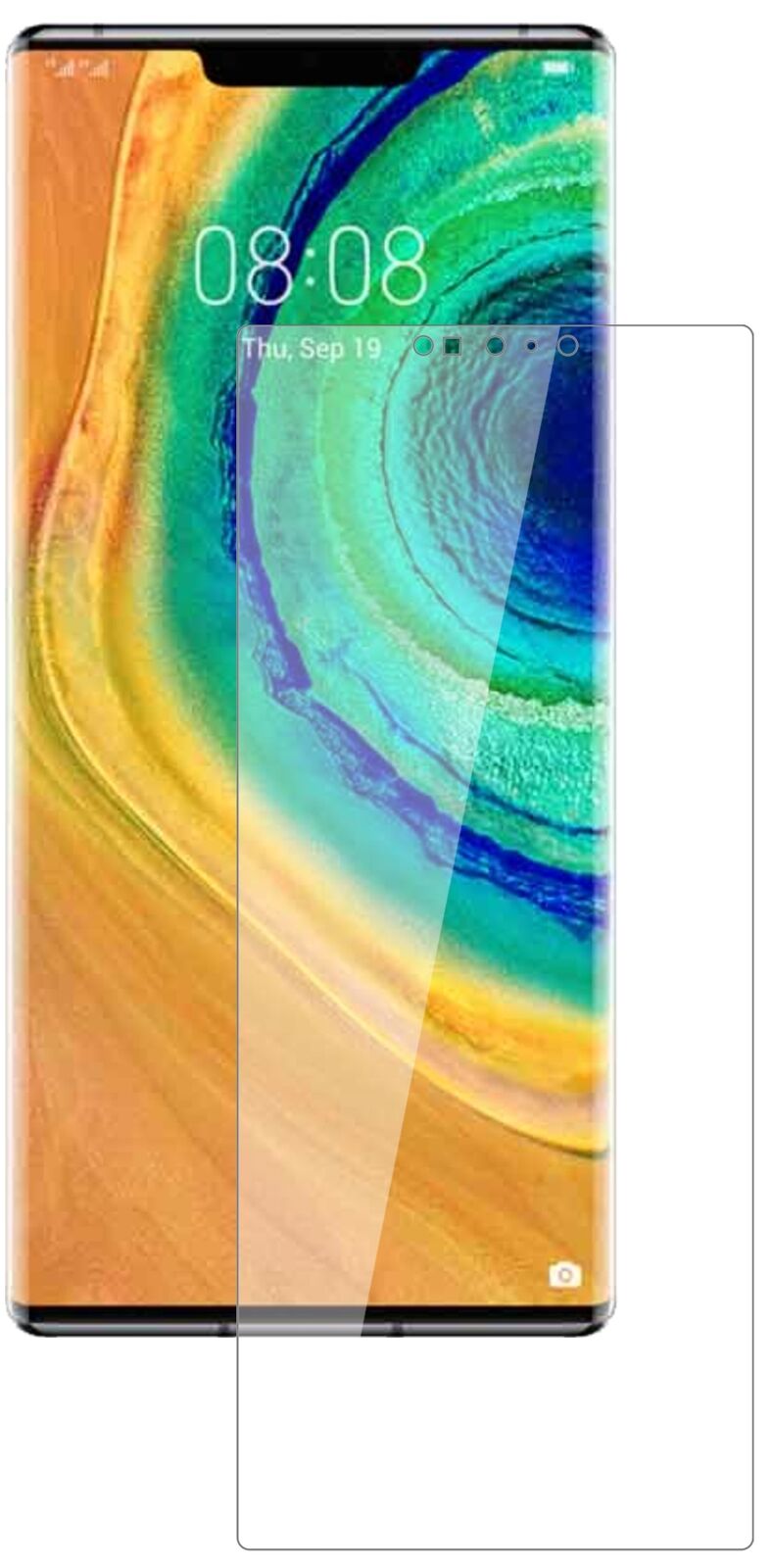HuaweiMate 30E Pro mit aufgebrachter dipos Flex Schutzfolie, glasklare Darstellung ohne Einschränkungen