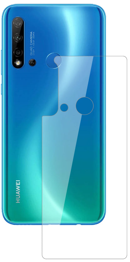 Huaweinova 5i Rückseite mit aufgebrachter dipos Flex Schutzfolie, glasklare Darstellung ohne Einschränkungen