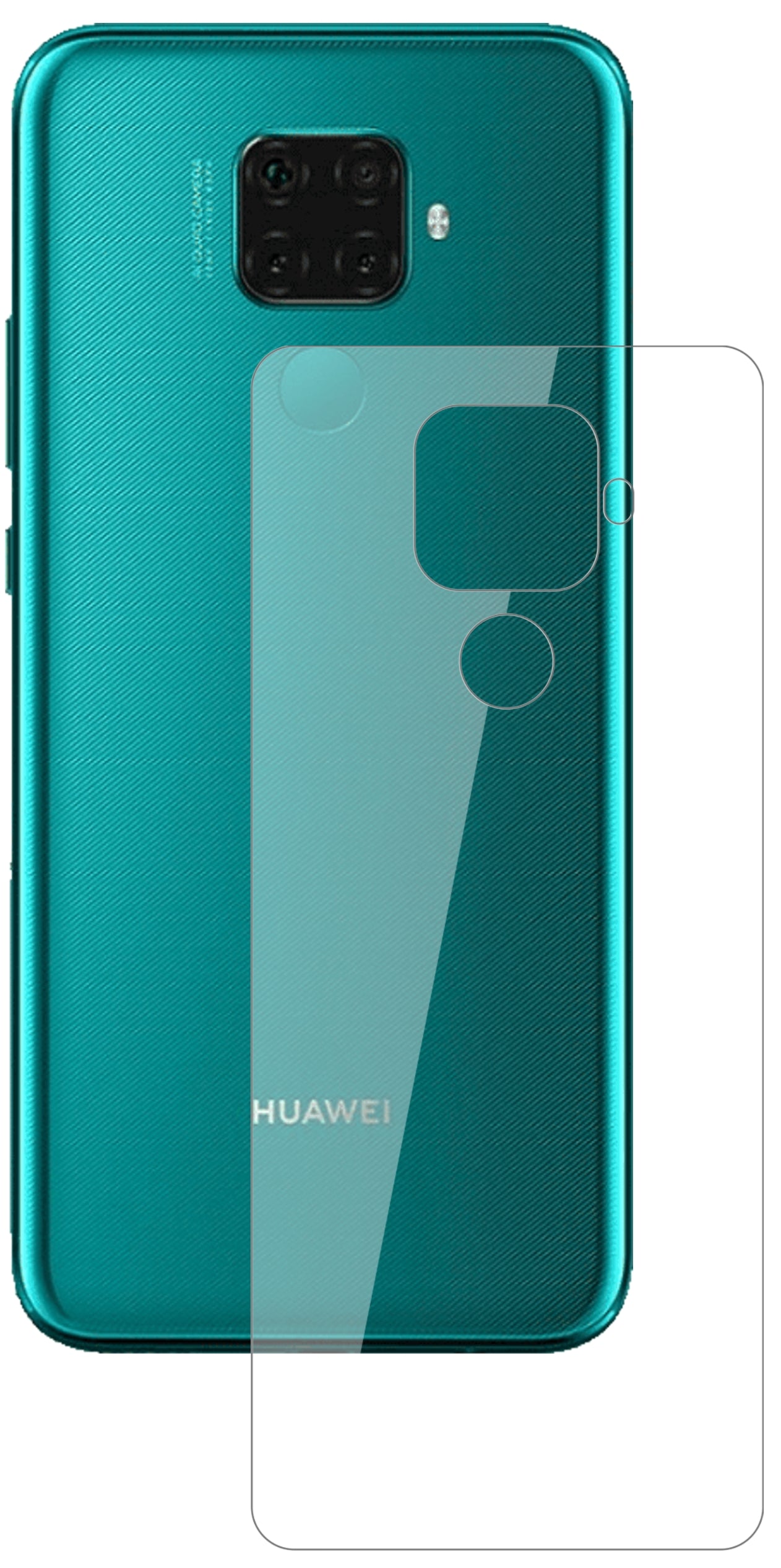 Huaweinova 5z Rückseite mit aufgebrachter dipos Flex Schutzfolie, glasklare Darstellung ohne Einschränkungen