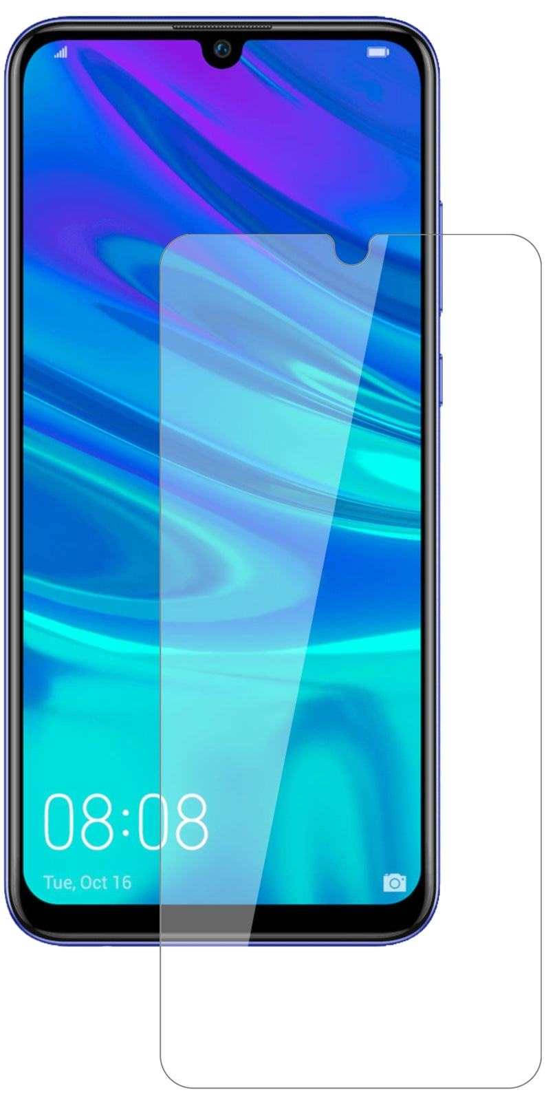 HuaweiP Smart Plus (2019) mit aufgebrachter dipos Flex Schutzfolie, glasklare Darstellung ohne Einschränkungen