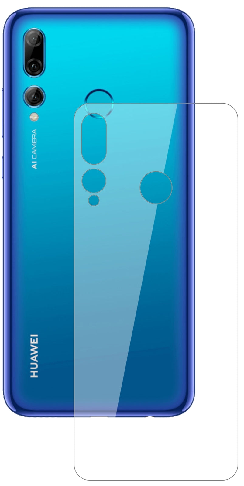 HuaweiP Smart Plus (2019) Rückseite mit aufgebrachter dipos Flex Schutzfolie, glasklare Darstellung ohne Einschränkungen