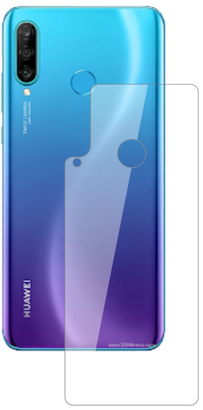 HuaweiNova 4e Rückseite mit aufgebrachter dipos Flex Schutzfolie, glasklare Darstellung ohne Einschränkungen