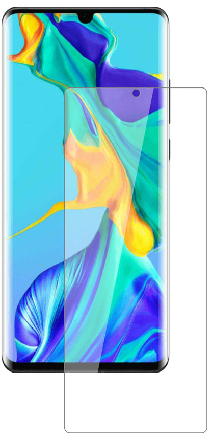 HuaweiP30 Pro New Edition mit aufgebrachter dipos Flex Schutzfolie, glasklare Darstellung ohne Einschränkungen