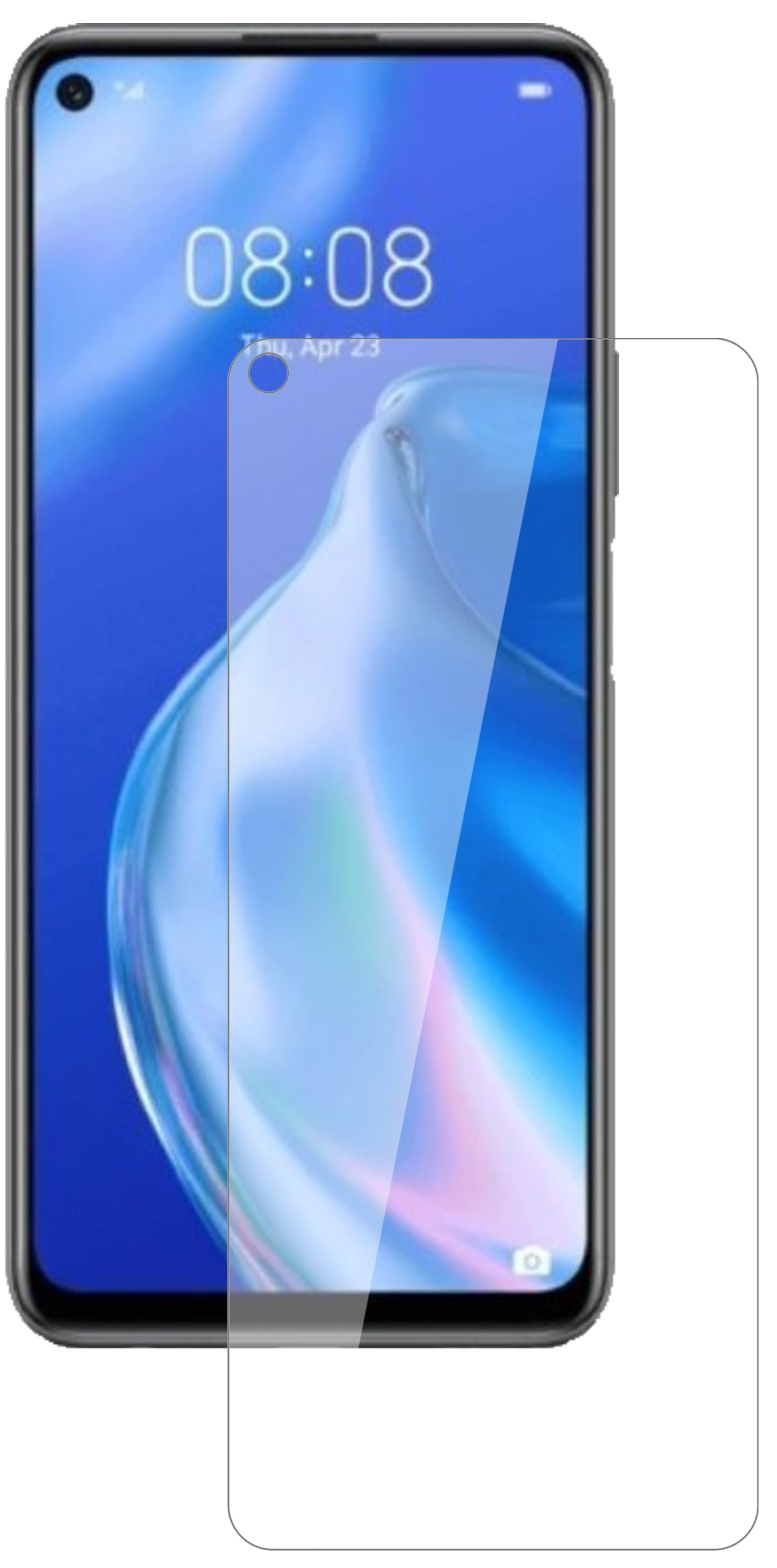 HuaweiP40 lite 5G mit aufgebrachter dipos Flex Schutzfolie, glasklare Darstellung ohne Einschränkungen