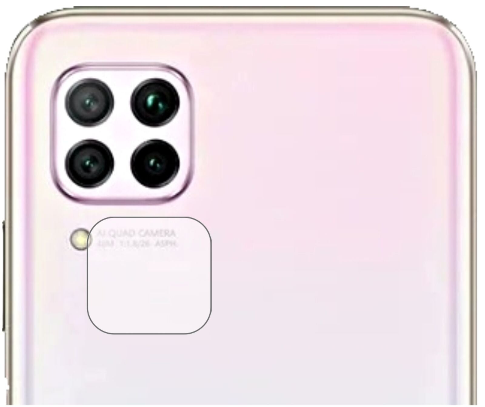 HuaweiP40 Lite Kameralinse mit aufgebrachter dipos Flex Schutzfolie, glasklare Darstellung ohne Einschränkungen