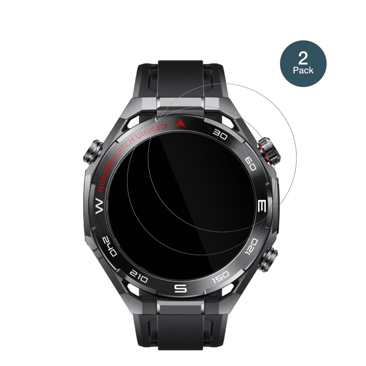 HuaweiWatch Ultimate 2 Black mit aufgebrachter dipos Flex Schutzfolie, glasklare Darstellung ohne Einschränkungen