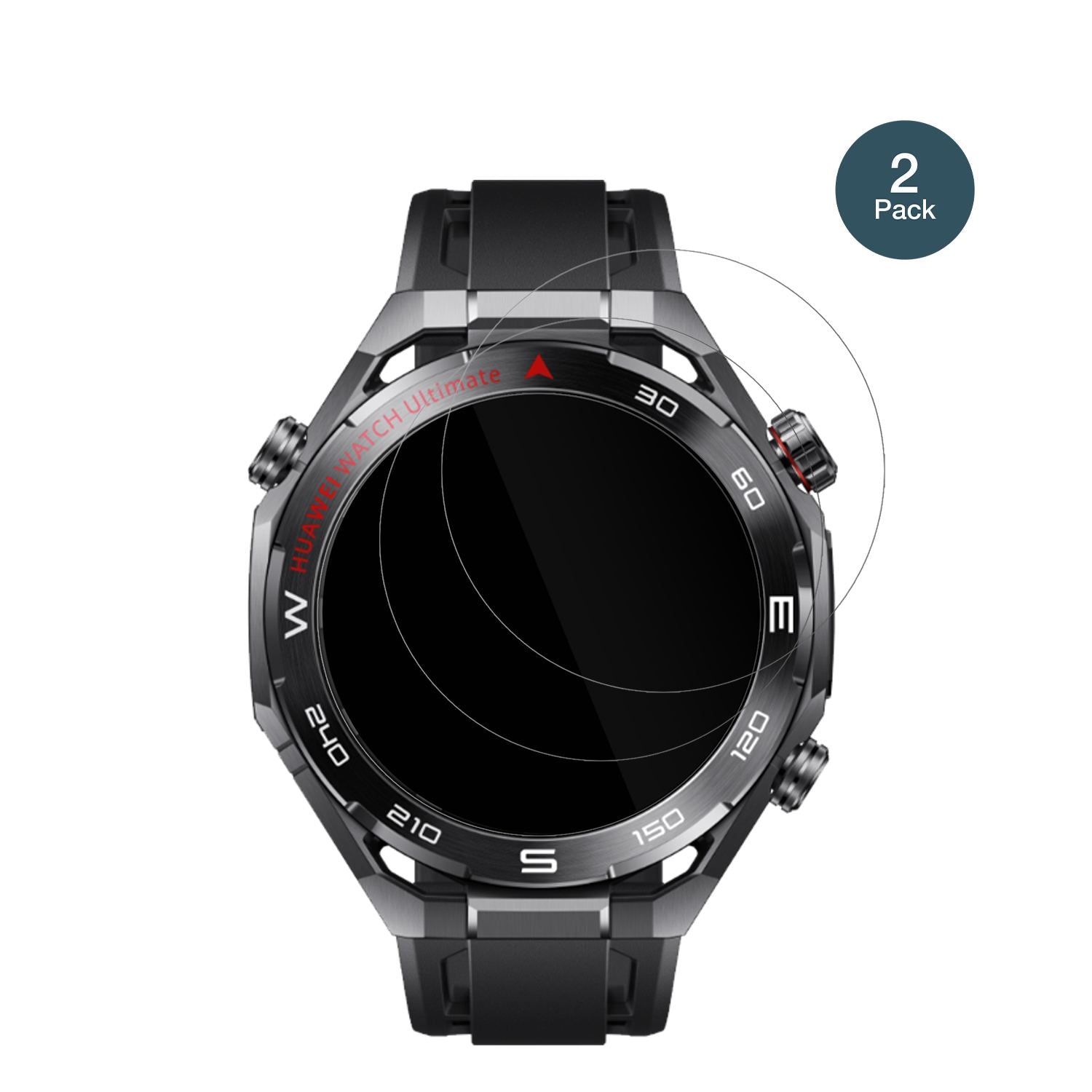 HuaweiWatch Ultimate 2 Black mit aufgebrachter dipos Flex Schutzfolie, glasklare Darstellung ohne Einschränkungen