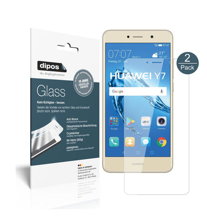 HuaweiY7 (2017) mit aufgebrachter dipos Flex Schutzfolie, glasklare Darstellung ohne Einschränkungen