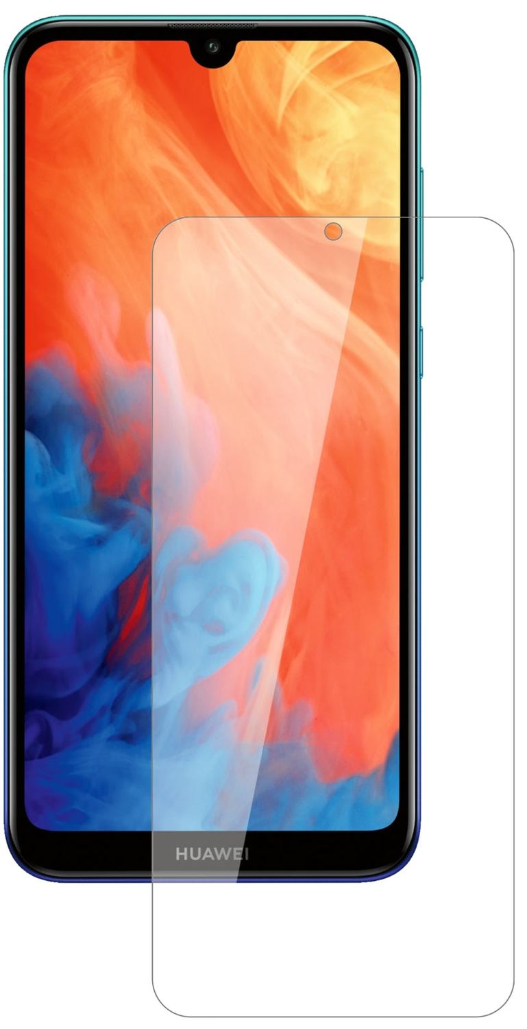 HuaweiY7 (2019) mit aufgebrachter dipos Flex Schutzfolie, glasklare Darstellung ohne Einschränkungen
