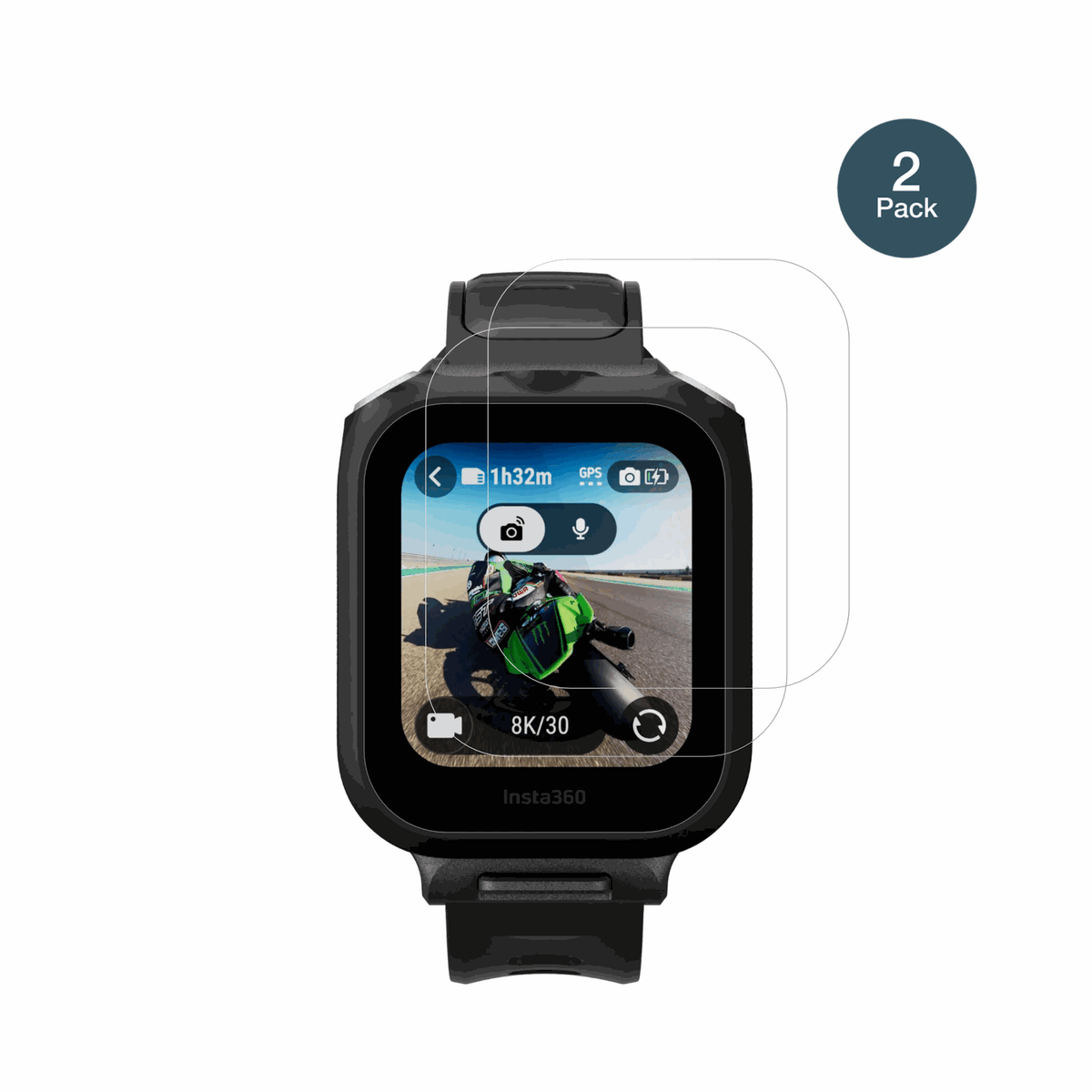 Insta360GPS Preview Remote Built-In Mic mit aufgebrachter dipos Flex Schutzfolie, glasklare Darstellung ohne Einschränkungen