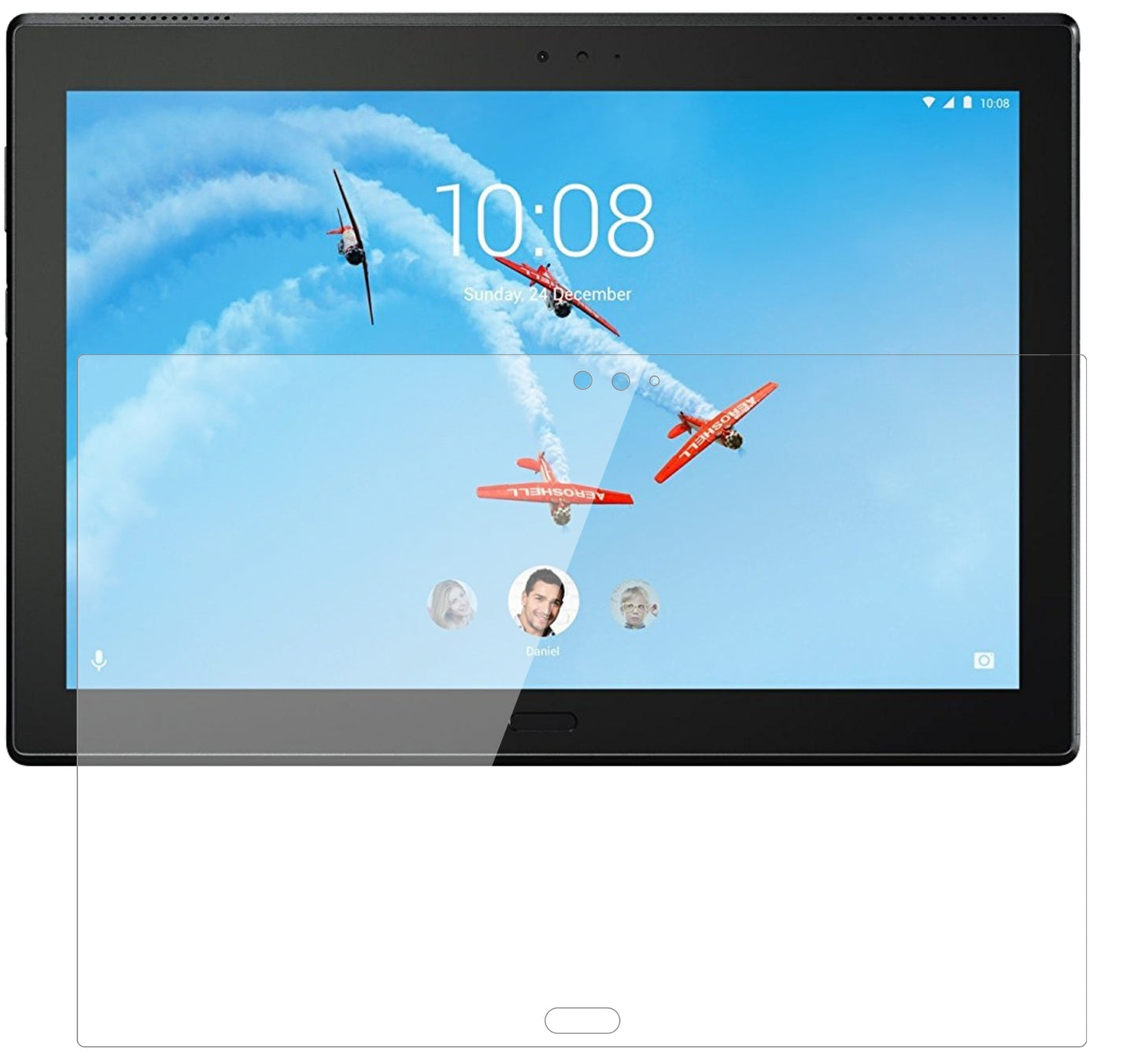 LenovoTab 4 TB-X704L mit aufgebrachter dipos Flex Schutzfolie, glasklare Darstellung ohne Einschränkungen
