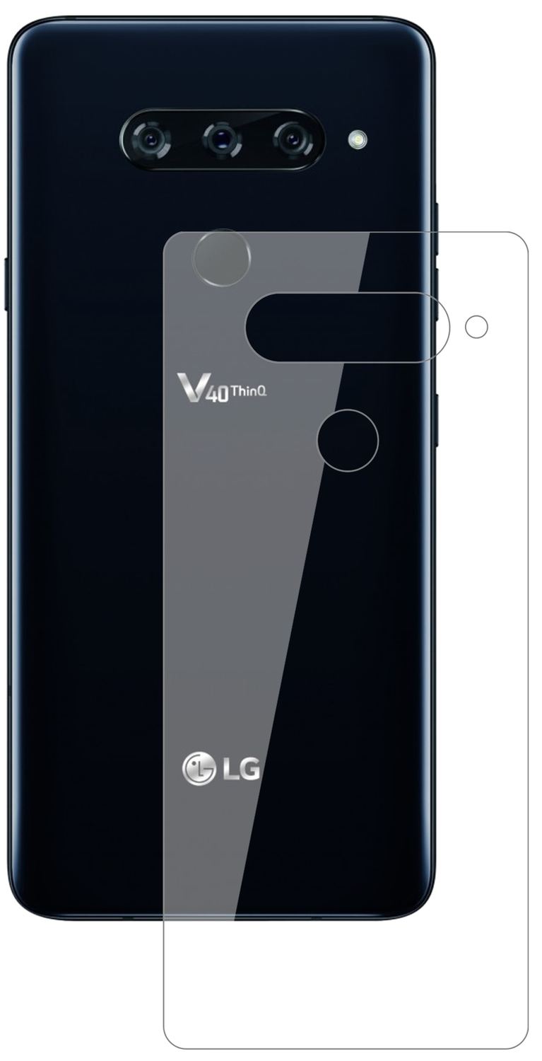 LGV40 ThinQ Rückseite mit aufgebrachter dipos Flex Schutzfolie, glasklare Darstellung ohne Einschränkungen