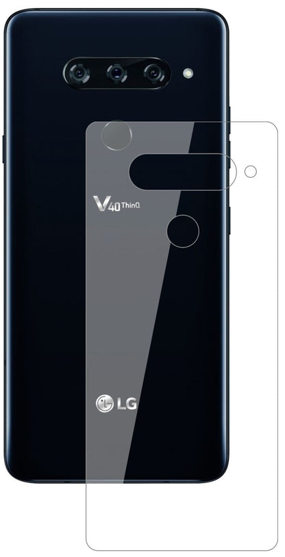 LGV40 ThinQ Rückseite mit aufgebrachter dipos Flex Schutzfolie, glasklare Darstellung ohne Einschränkungen