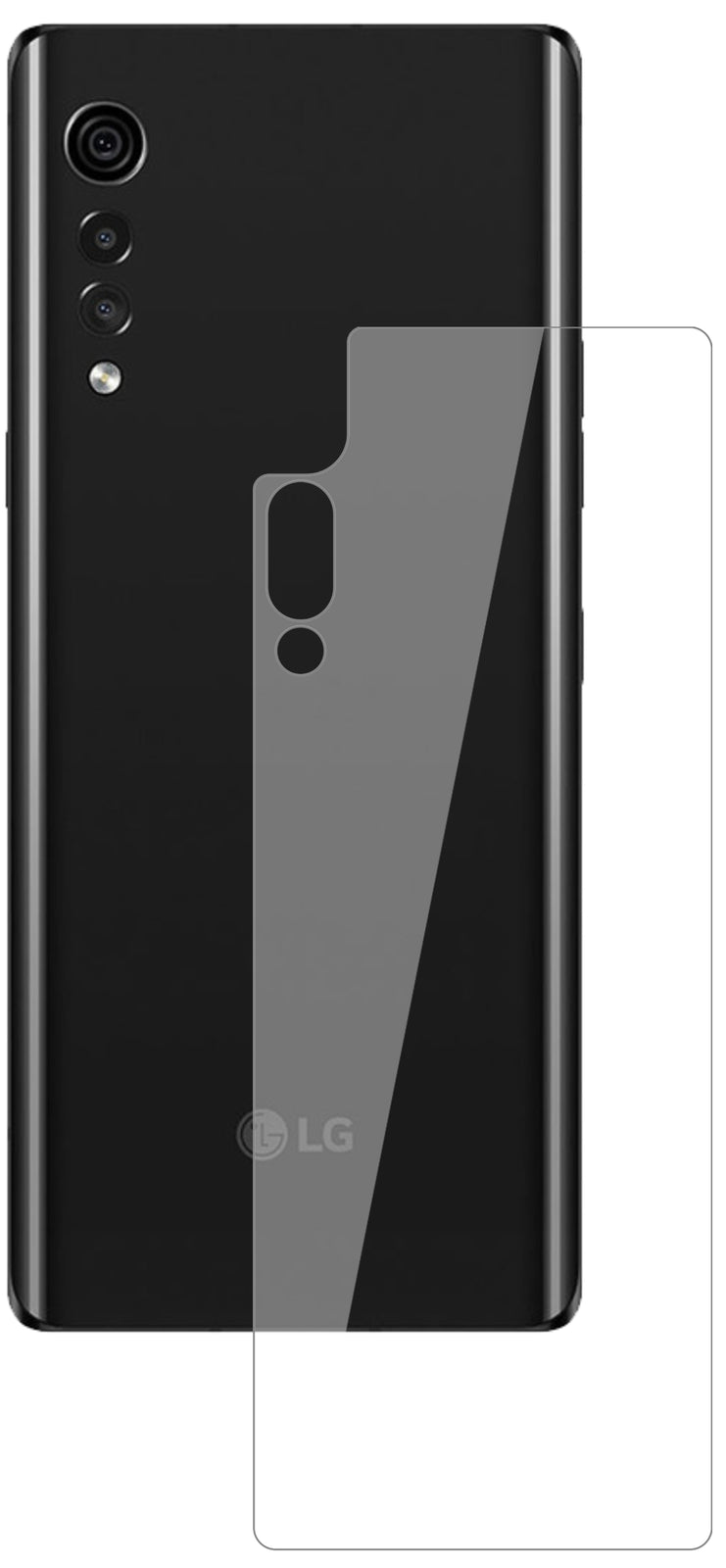 LGVelvet 4G Rückseite mit aufgebrachter dipos Flex Schutzfolie, glasklare Darstellung ohne Einschränkungen