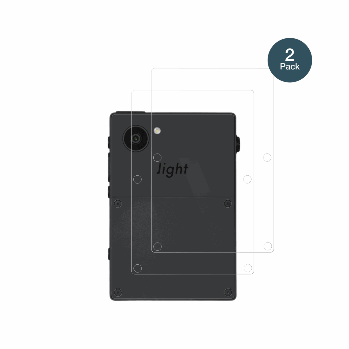 LightPhone 3 Rückseite mit aufgebrachter dipos Flex Schutzfolie, glasklare Darstellung ohne Einschränkungen