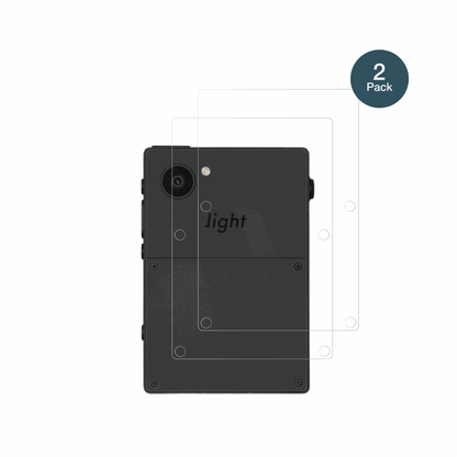 LightPhone 3 Rückseite mit aufgebrachter dipos Flex Schutzfolie, glasklare Darstellung ohne Einschränkungen