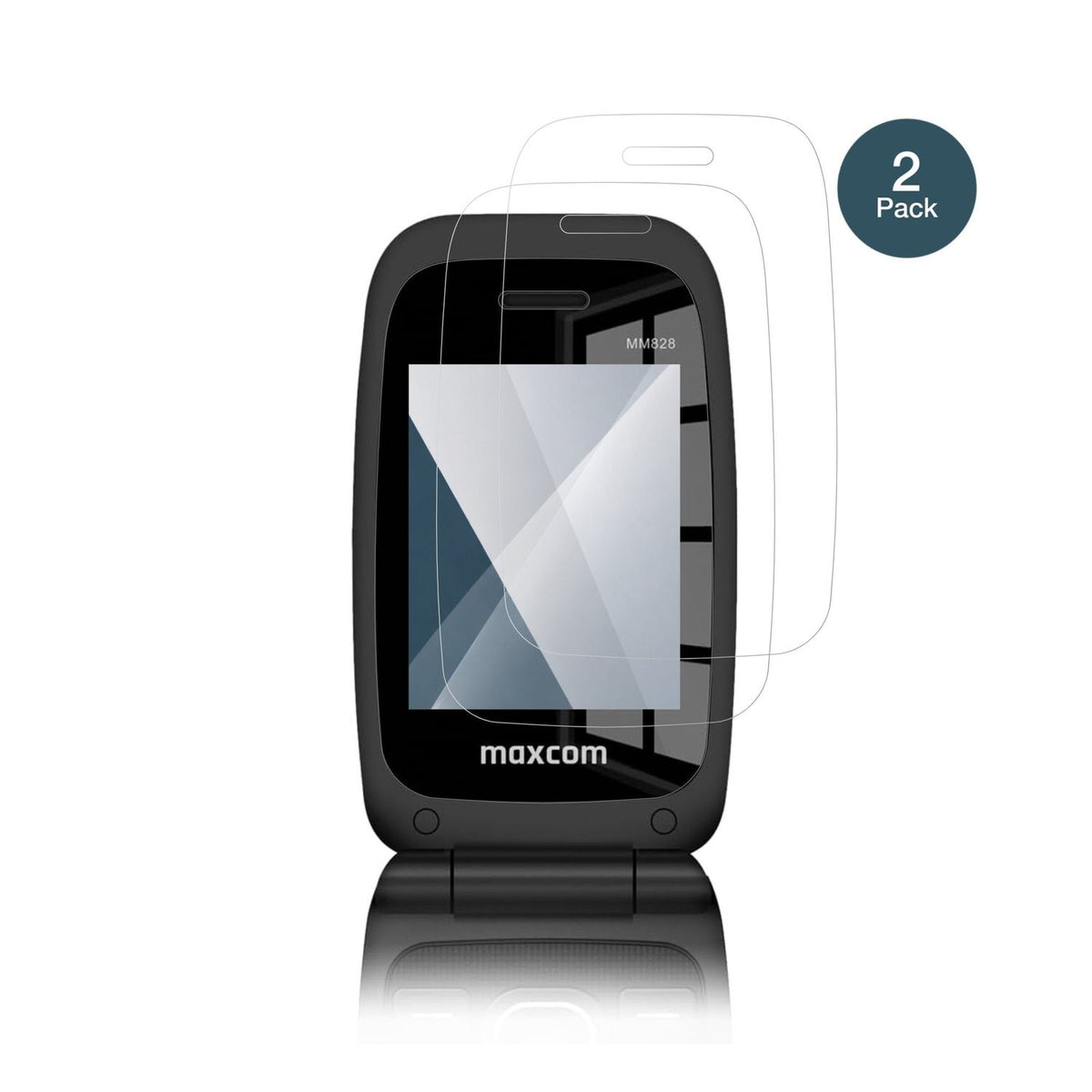 MaxcomMM828 Aussenseite mit aufgebrachter dipos Flex Schutzfolie, glasklare Darstellung ohne Einschränkungen