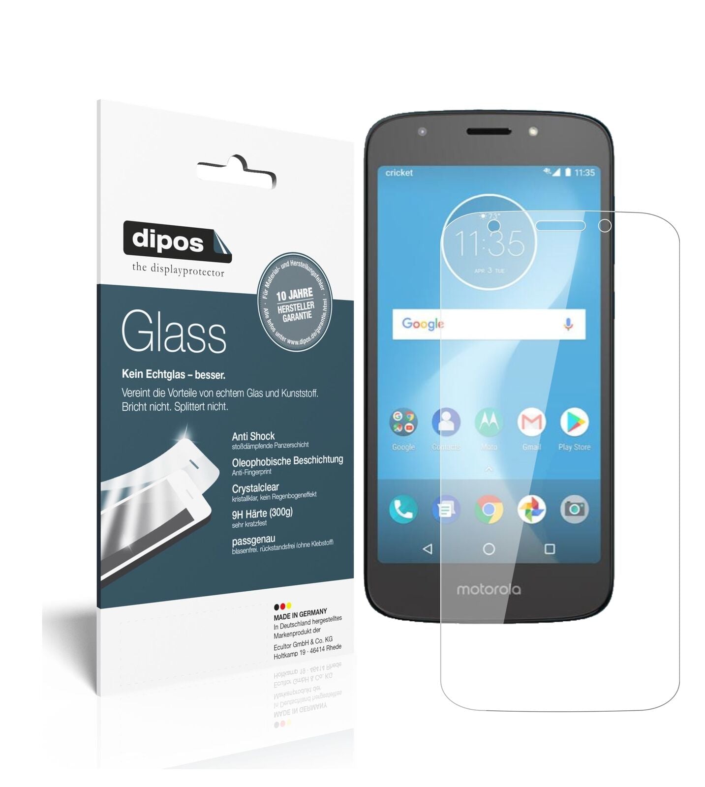MotorolaMoto E5 Play SD425 mit aufgebrachter dipos Flex Schutzfolie, glasklare Darstellung ohne Einschränkungen