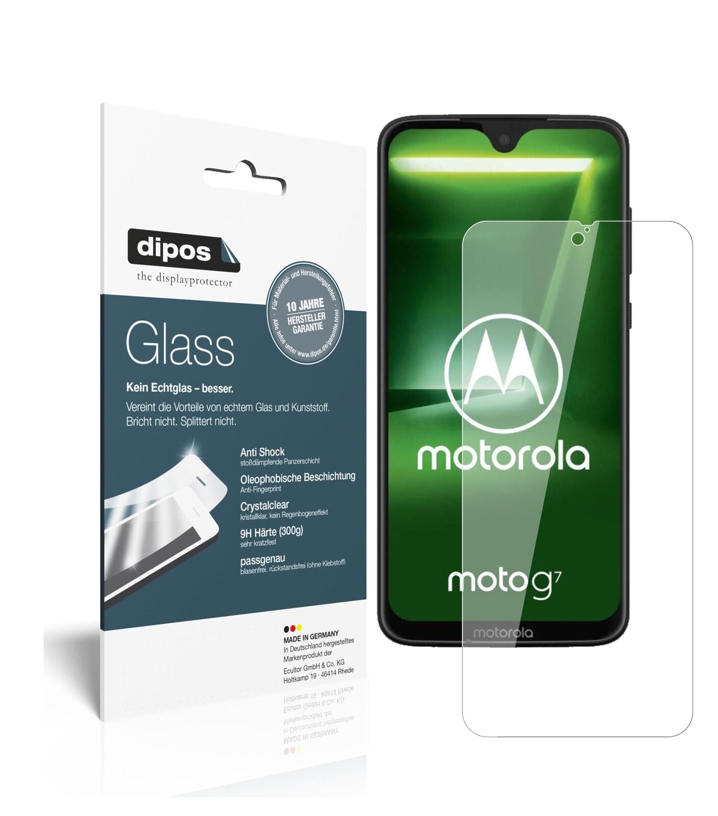 MotorolaMoto G7 mit aufgebrachter dipos Flex Schutzfolie, glasklare Darstellung ohne Einschränkungen