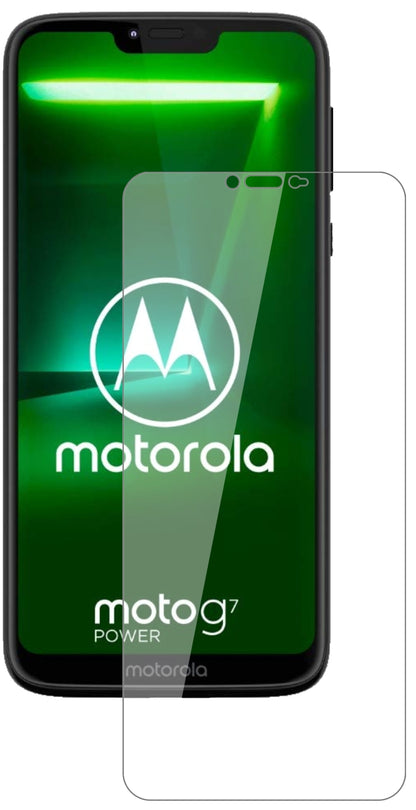 MotorolaMoto G7 Power mit aufgebrachter dipos Flex Schutzfolie, glasklare Darstellung ohne Einschränkungen