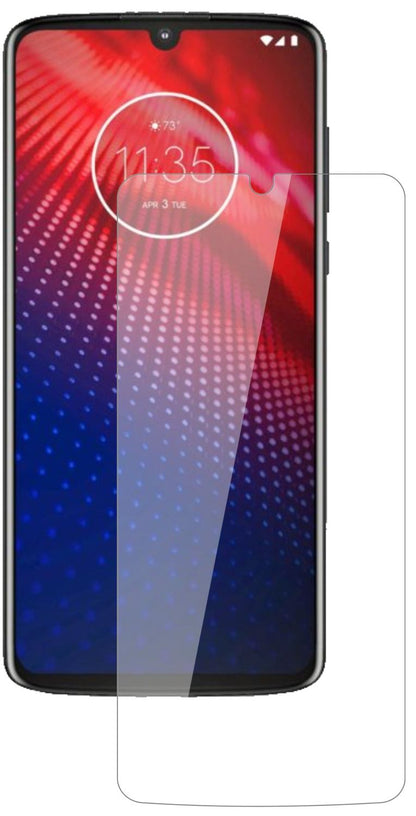 MotorolaMoto Z4 mit aufgebrachter dipos Flex Schutzfolie, glasklare Darstellung ohne Einschränkungen