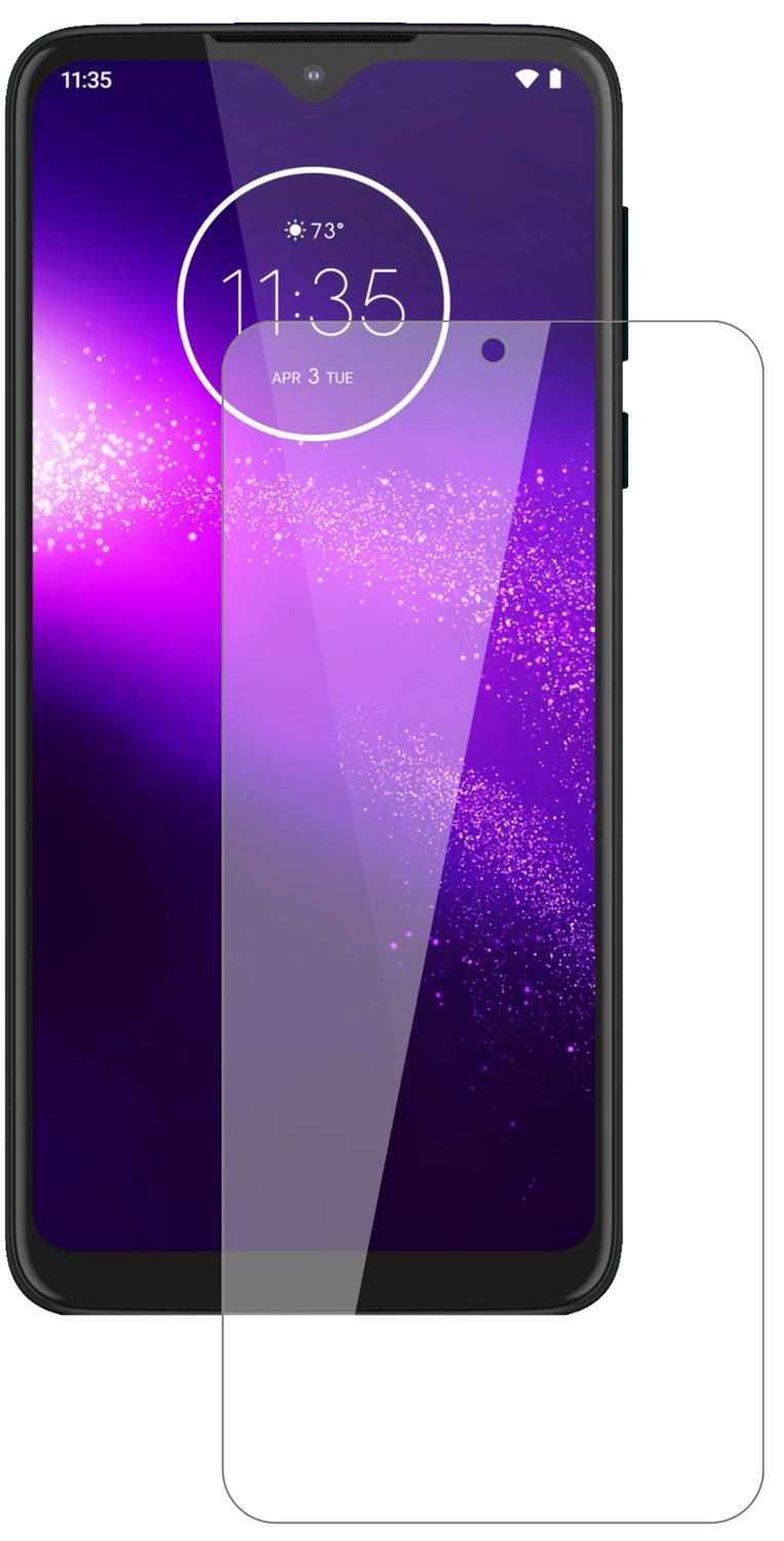 MotorolaOne Macro mit aufgebrachter dipos Flex Schutzfolie, glasklare Darstellung ohne Einschränkungen