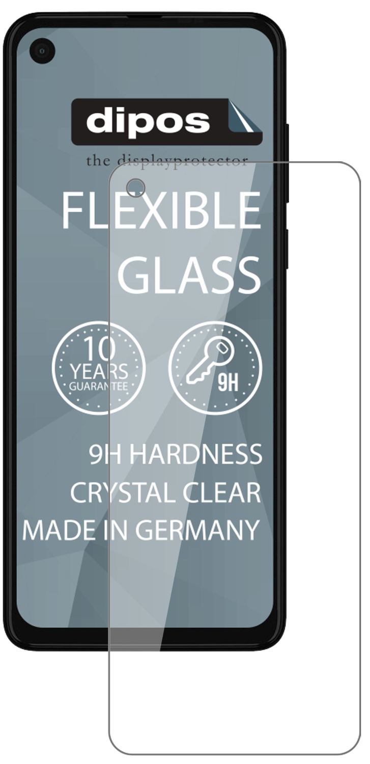 MotorolaP50 mit aufgebrachter dipos Flex Schutzfolie, glasklare Darstellung ohne Einschränkungen