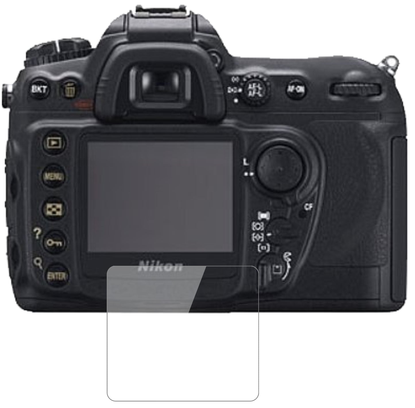 NikonD200 mit aufgebrachter dipos Flex Schutzfolie, glasklare Darstellung ohne Einschränkungen