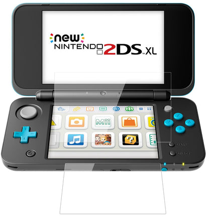 Nintendo2DS XL mit aufgebrachter dipos Flex Schutzfolie, glasklare Darstellung ohne Einschränkungen