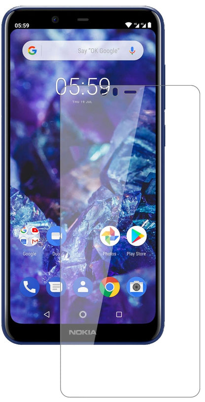 Nokia5.1 Plus mit aufgebrachter dipos Flex Schutzfolie, glasklare Darstellung ohne Einschränkungen