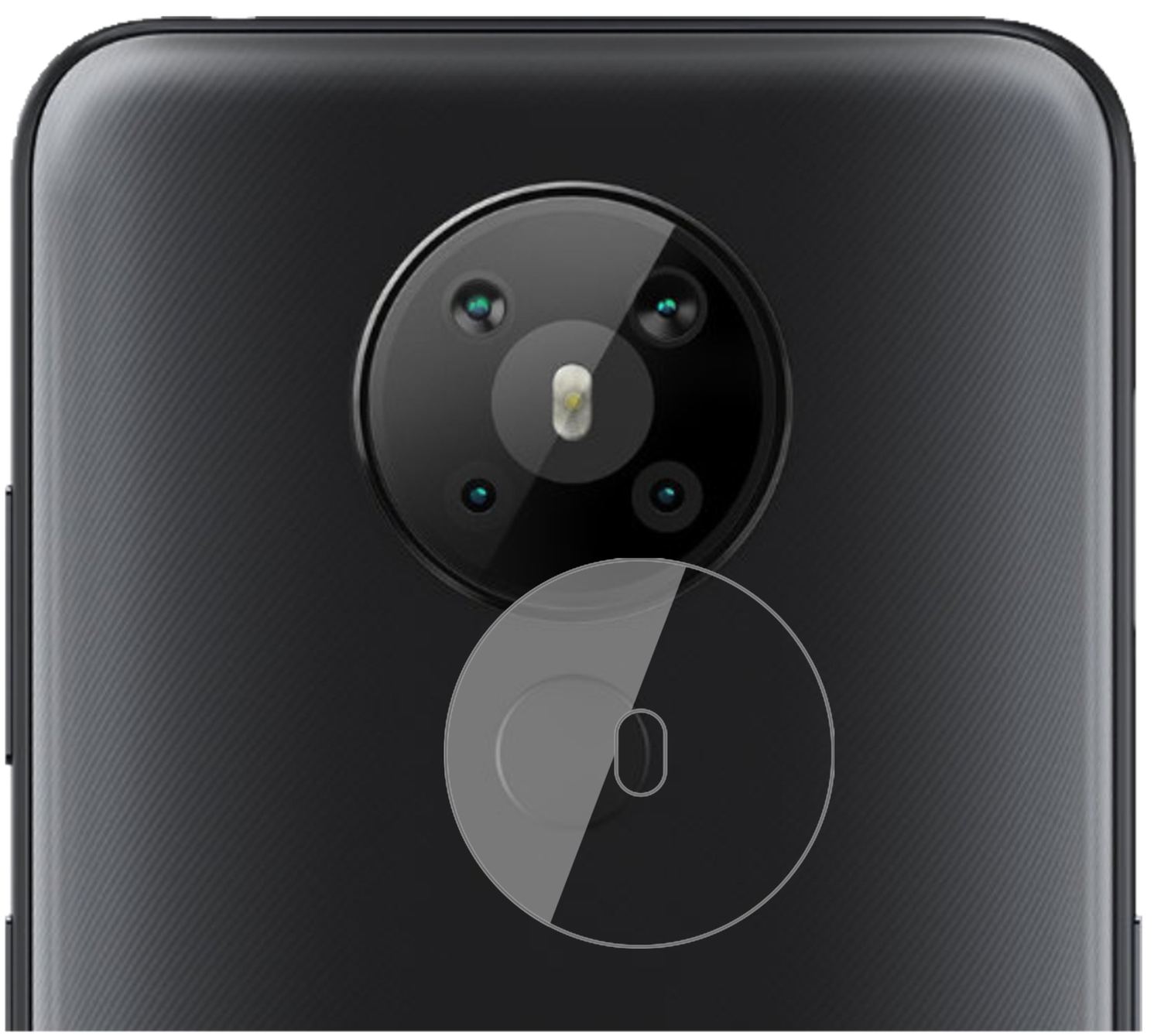 Nokia5.3 Kameralinse mit aufgebrachter dipos Flex Schutzfolie, glasklare Darstellung ohne Einschränkungen