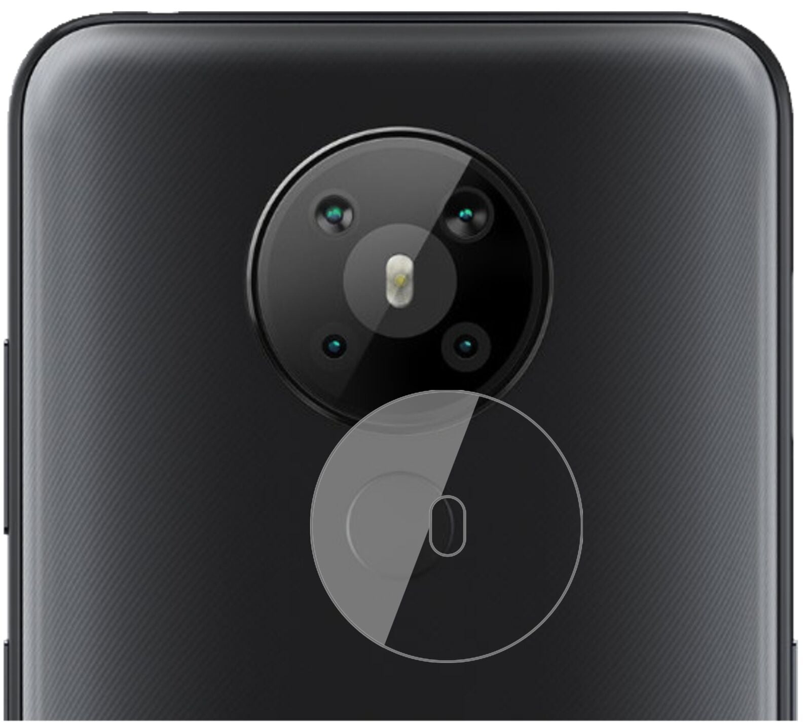 Nokia5.3 Kameralinse mit aufgebrachter dipos Flex Schutzfolie, glasklare Darstellung ohne Einschränkungen
