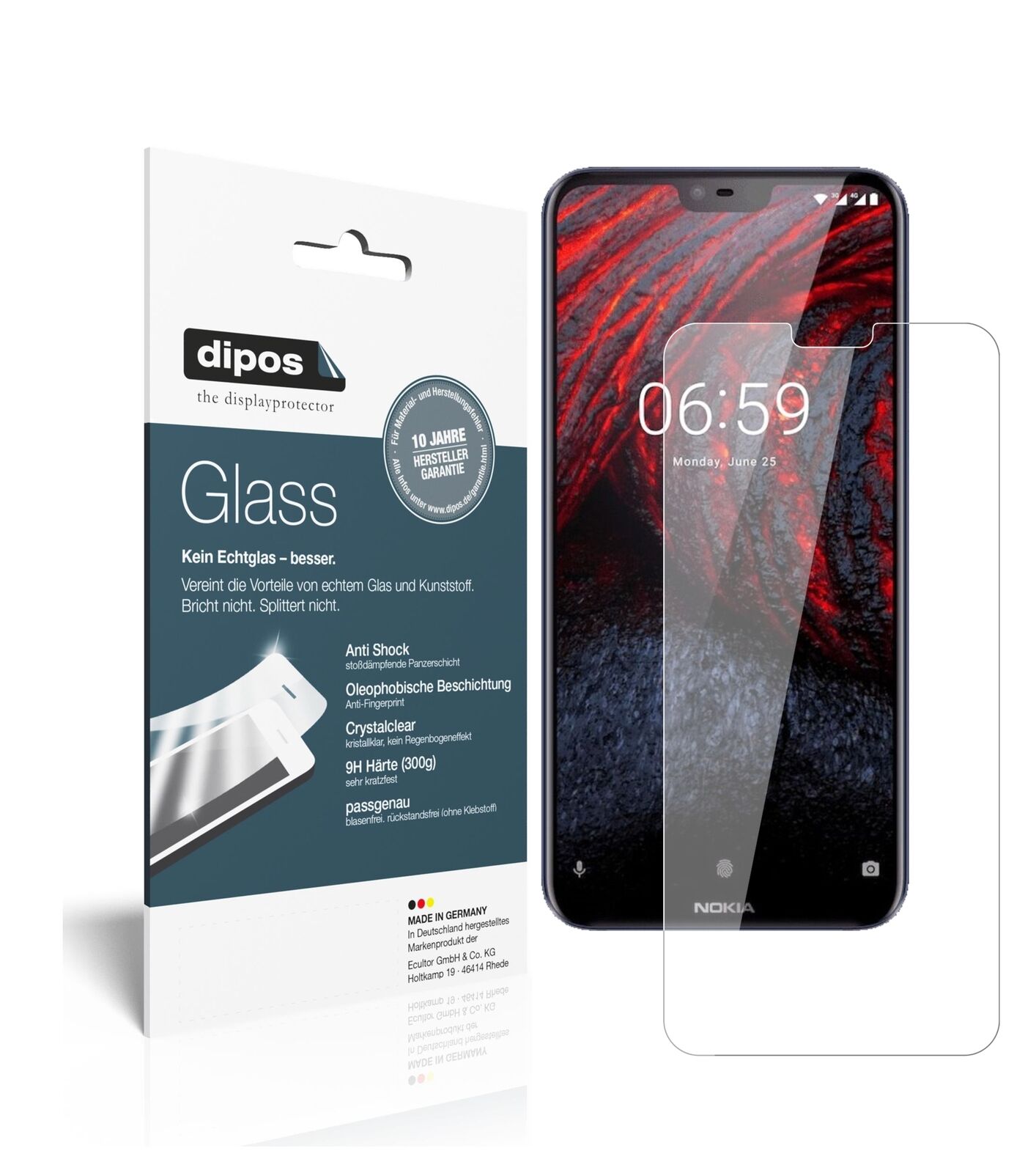 Nokia6.1 Plus mit aufgebrachter dipos Flex Schutzfolie, glasklare Darstellung ohne Einschränkungen