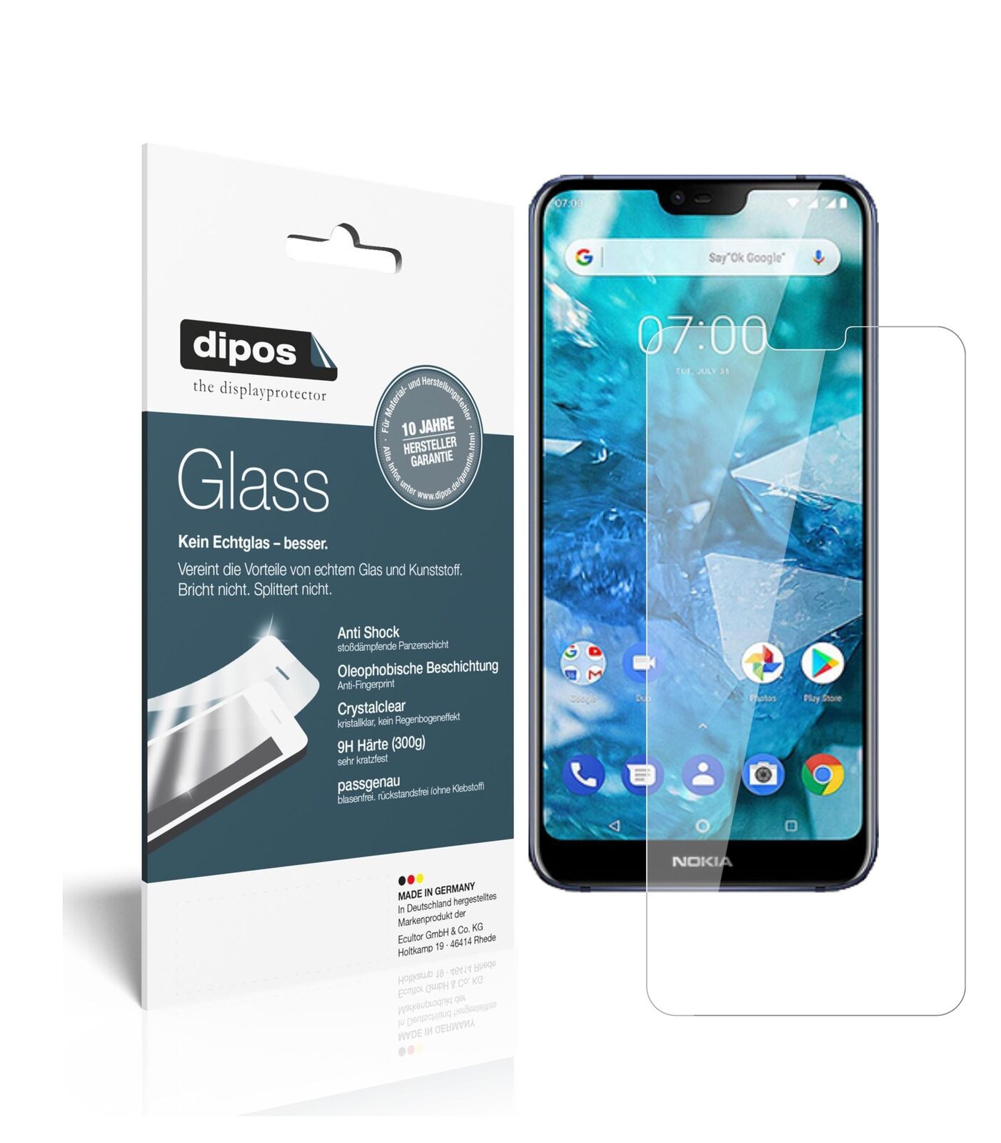 Nokia7.1 Plus mit aufgebrachter dipos Flex Schutzfolie, glasklare Darstellung ohne Einschränkungen