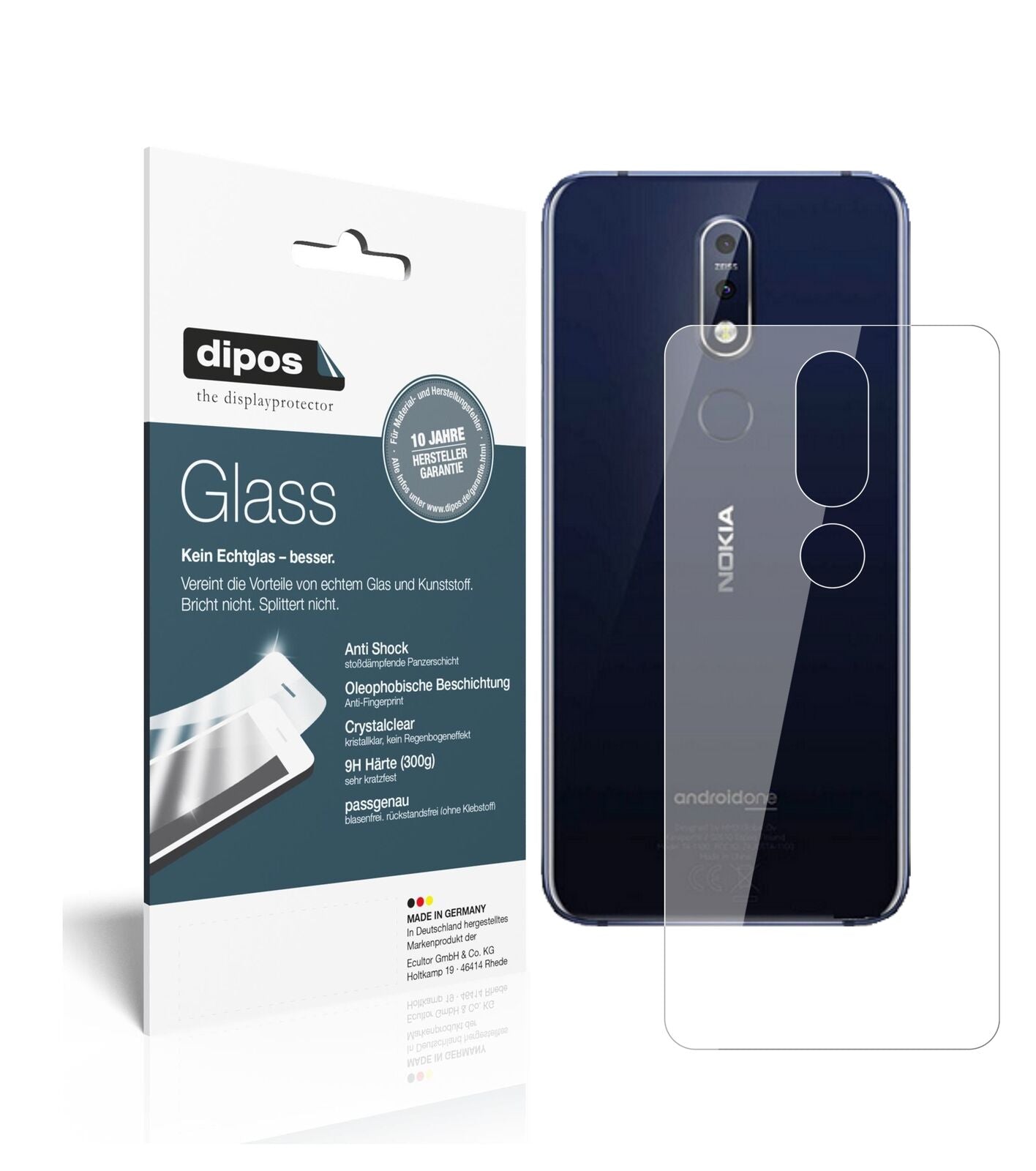 NokiaX7 (2018) Rückseite mit aufgebrachter dipos Flex Schutzfolie, glasklare Darstellung ohne Einschränkungen