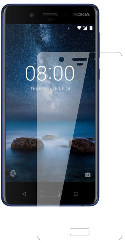 Nokia8 mit aufgebrachter dipos Flex Schutzfolie, glasklare Darstellung ohne Einschränkungen