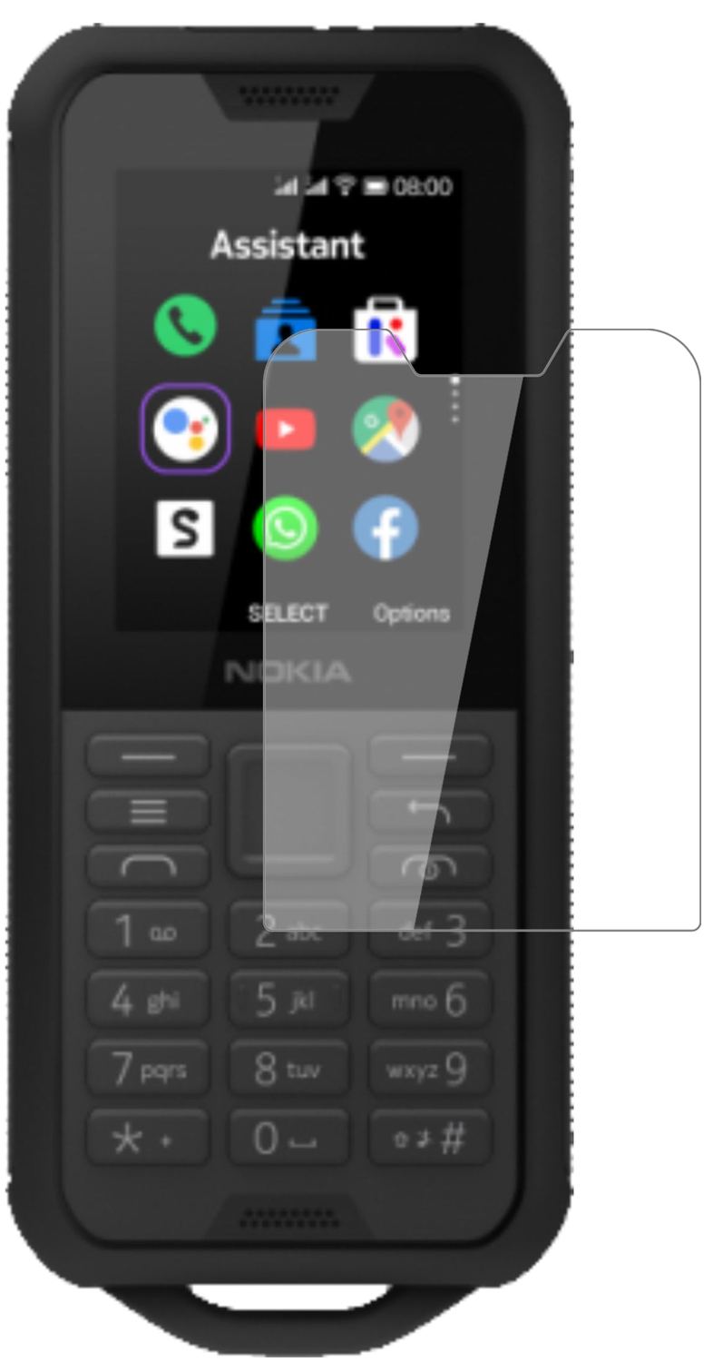 Nokia800 Tough mit aufgebrachter dipos Flex Schutzfolie, glasklare Darstellung ohne Einschränkungen