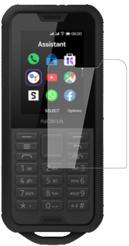 Nokia800 Tough mit aufgebrachter dipos Flex Schutzfolie, glasklare Darstellung ohne Einschränkungen