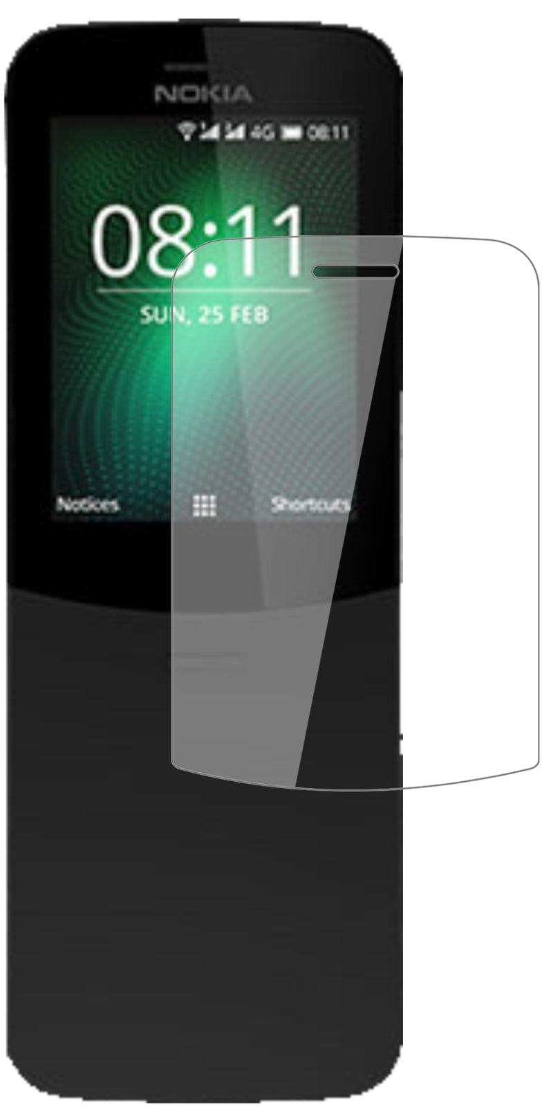 Nokia8110 4G mit aufgebrachter dipos Flex Schutzfolie, glasklare Darstellung ohne Einschränkungen