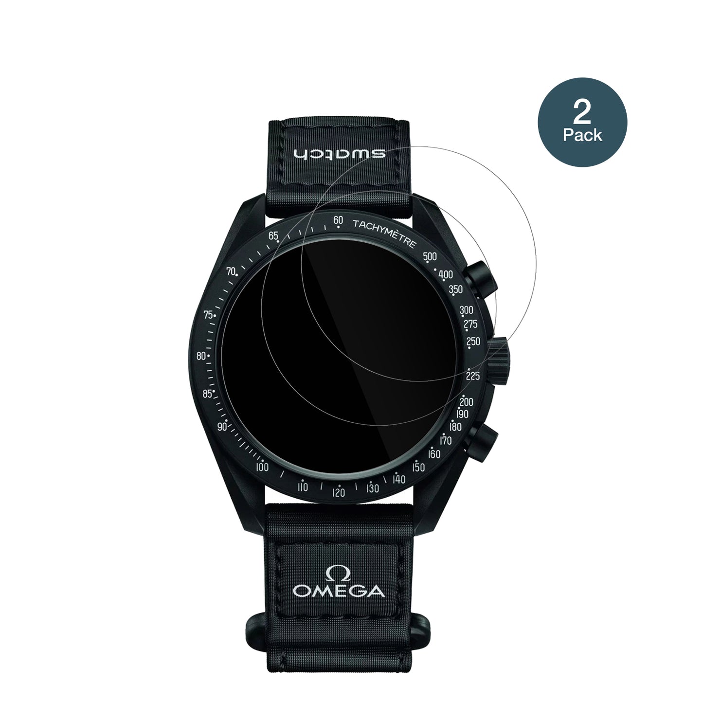 Omega x SwatchSpeedmaster Moonswatch mit aufgebrachter dipos Flex Schutzfolie, glasklare Darstellung ohne Einschränkungen