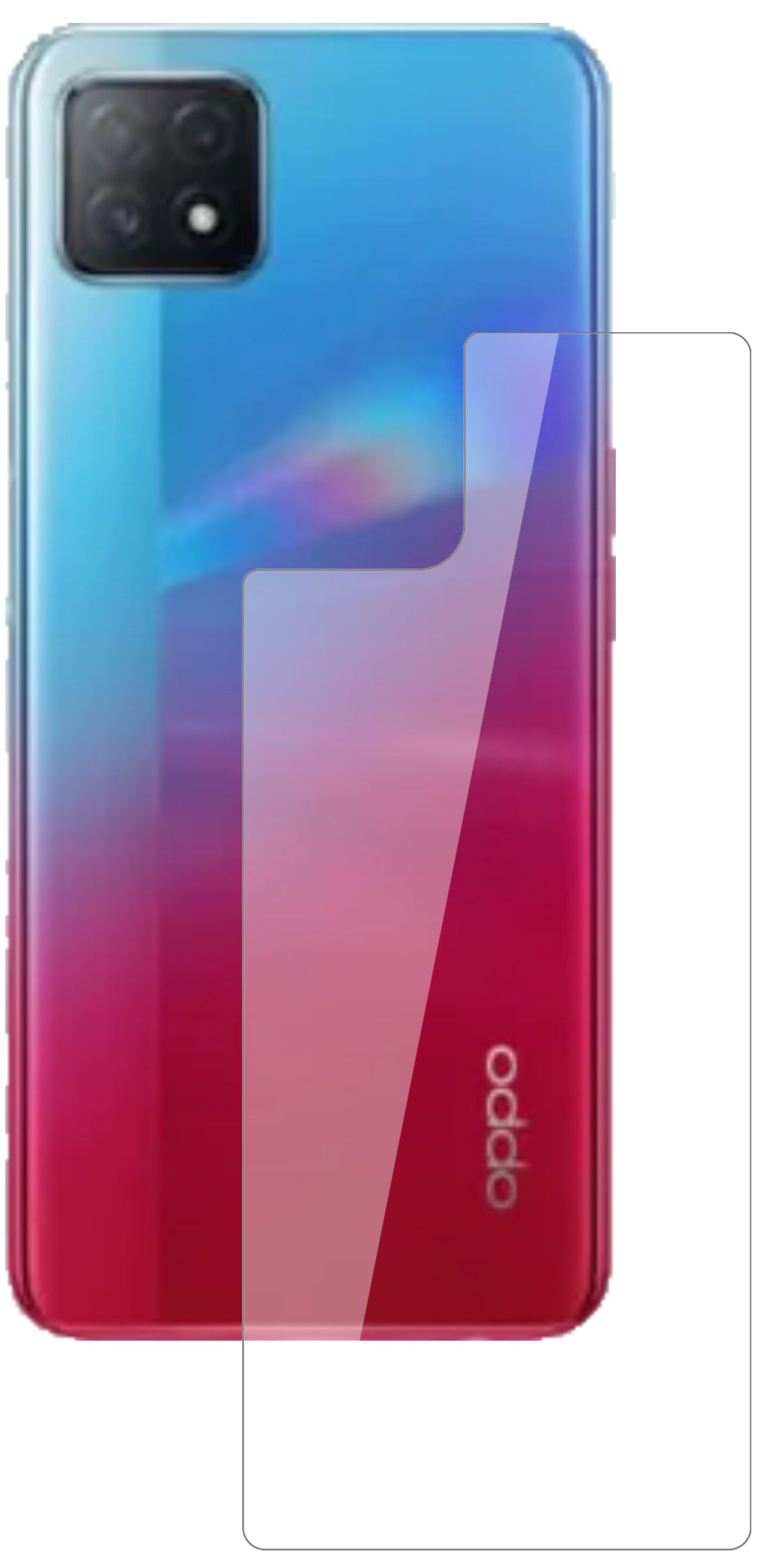 OppoA72 5G Rückseite mit aufgebrachter dipos Flex Schutzfolie, glasklare Darstellung ohne Einschränkungen